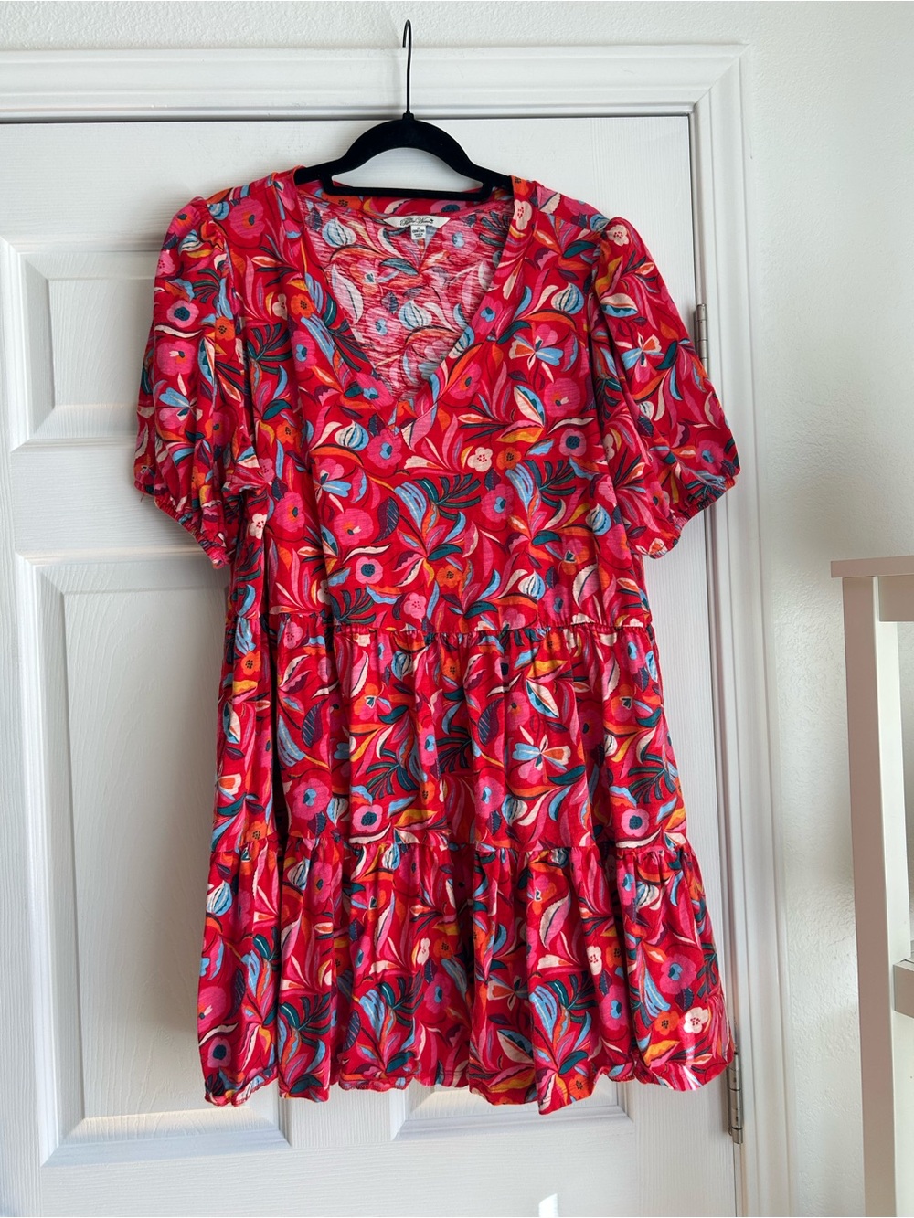 The Pioneer Woman Red Floral V-Neck Tiered Mini Dress